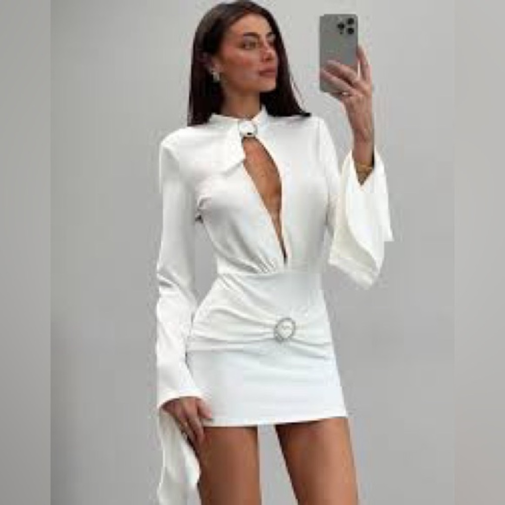 Fashion Nova White Long Sleeve Dress